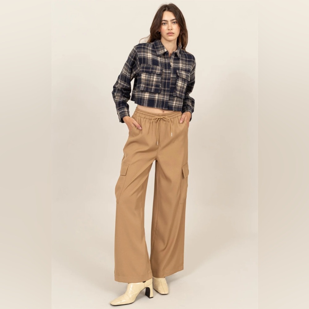 18B. Cargo Wide Leg Draw String Pants - Khaki